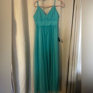Lulu's Teal V-Neck Spaghetti Strap Maxi Dress